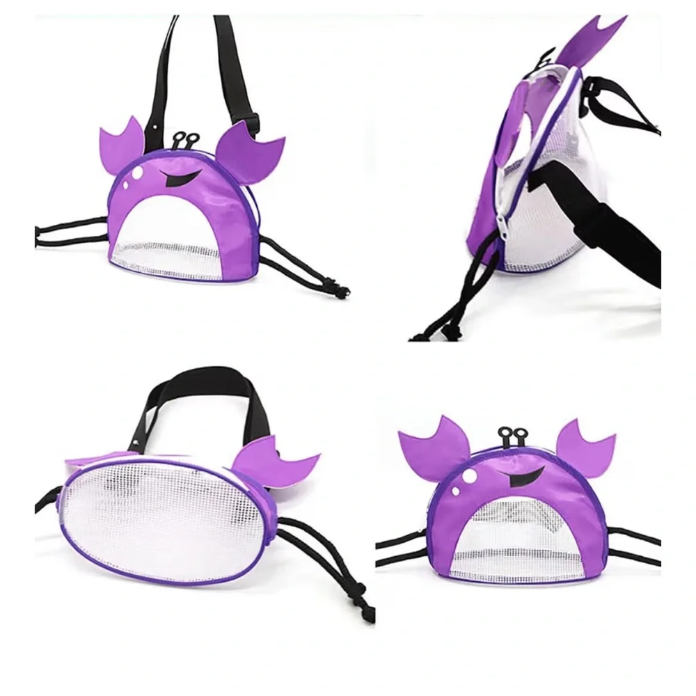Purple Mesh Beach Bag Shell Collection Bag Zipper Crab Beach Play Storage Bag